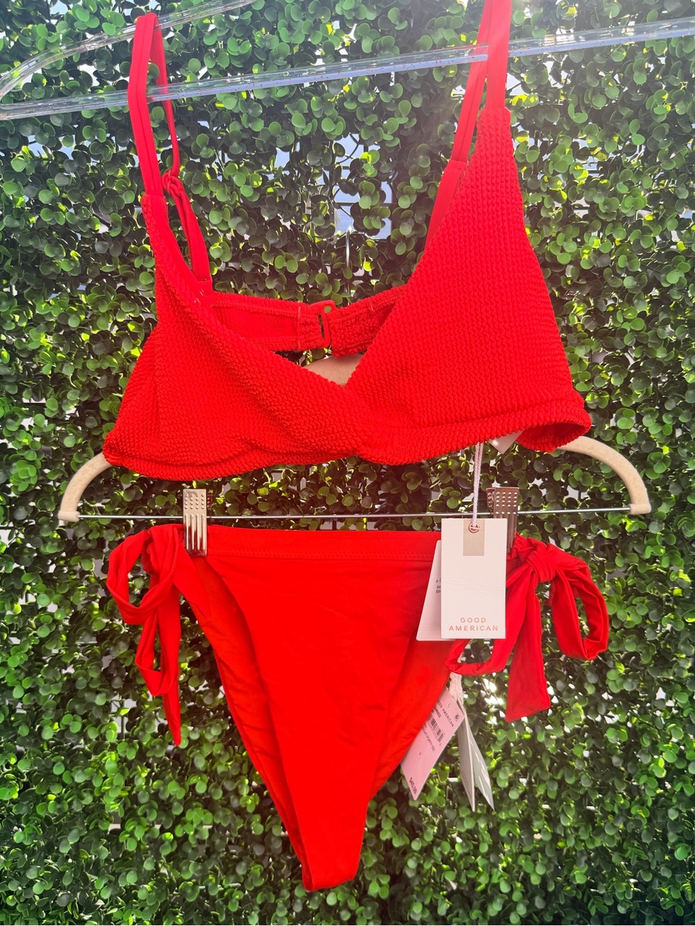 GOOD AMERICAN Bikini Set Swimsuit in Bright Poppy (L Top + M Bottoms)
